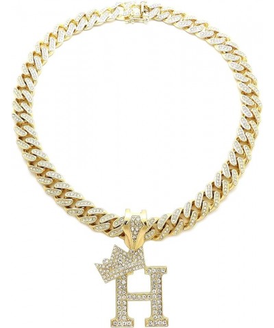 Unisex Pave Alphabet Initial Letter Pendant 12mm 18" Box Lock Miami Cuban Chain Necklace H $21.56 Necklaces