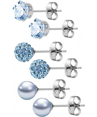 Birthstone Studs Earring Set Cubic Zirconia Rhinestones Crystal Ball Faux Pearl Stainless Steel Stud Earrings for Women Girl ...