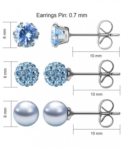 Birthstone Studs Earring Set Cubic Zirconia Rhinestones Crystal Ball Faux Pearl Stainless Steel Stud Earrings for Women Girl ...