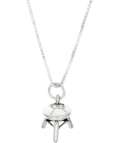 Sterling Silver Three Dimensional Three Legged Stool Charm Necklace -with Options 18.0 Inches $19.80 Necklaces