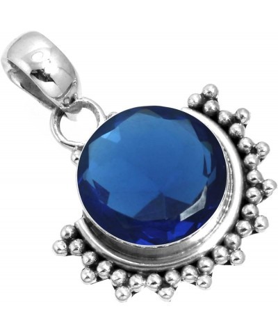 925 Sterling Silver Handmade Pendant for Women 12 MM Round Gemstone Statement Jewelry for Gift (99583_P) Blue Sapphire Simula...