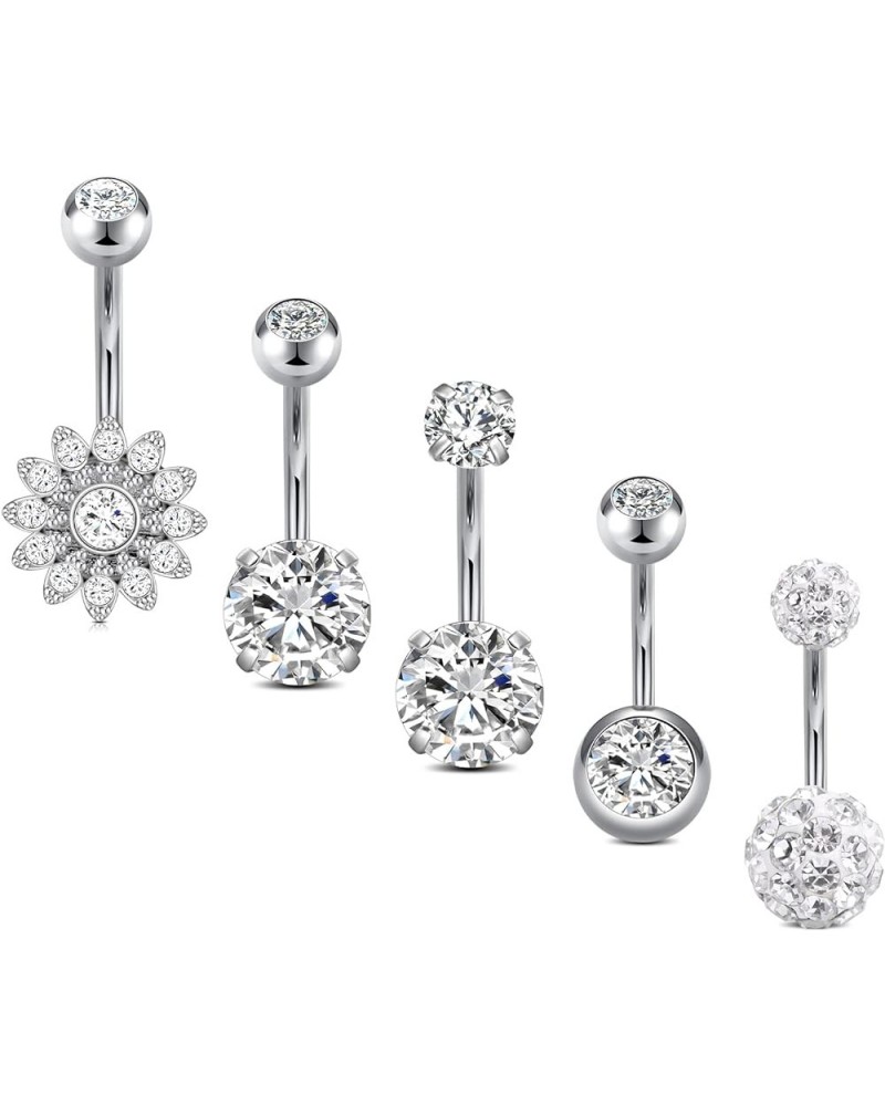 Belly Button Rings Surgical Steel for Women Girls Navel Belly Rings Piercing Ring Jewelry Pack Kit 14G Style 2-5pcs silver $7...