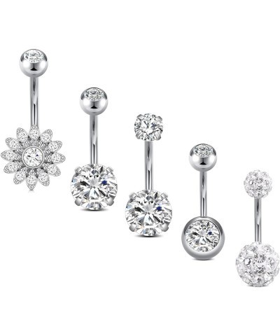 Belly Button Rings Surgical Steel for Women Girls Navel Belly Rings Piercing Ring Jewelry Pack Kit 14G Style 2-5pcs silver $7...