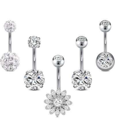 Belly Button Rings Surgical Steel for Women Girls Navel Belly Rings Piercing Ring Jewelry Pack Kit 14G Style 2-5pcs silver $7...