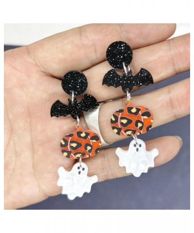 Halloween Skull Earrings Halloween Dangle Earrings for Girls Acrylic Skeleton Spider Pumpkin Bat Earrings Halloween Clip on E...