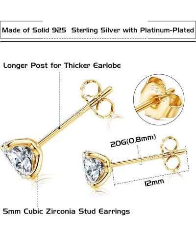 925 Sterling Silver 5mm Long Post Cubic Zirconia Stud Earrings for Women Men, CZ Studs Earrings Hypoallergenic Gold & White $...