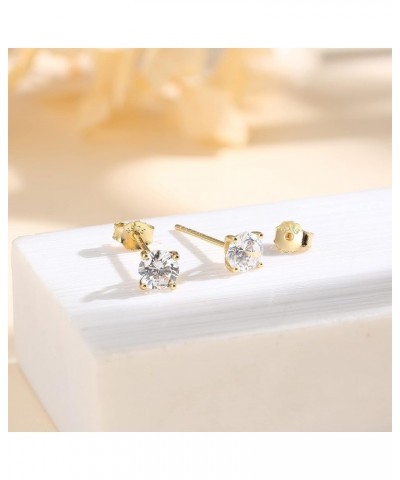 925 Sterling Silver 5mm Long Post Cubic Zirconia Stud Earrings for Women Men, CZ Studs Earrings Hypoallergenic Gold & White $...