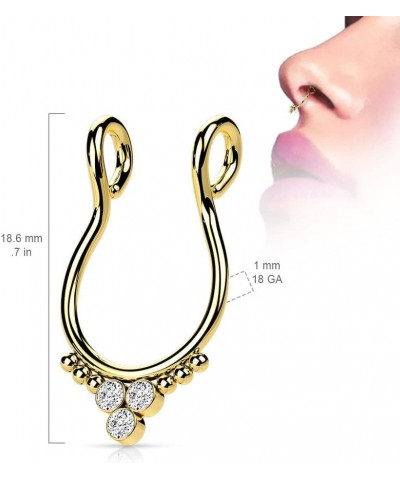 18GA 316L Stainless Steel Triple CZ Crystal and Ball Clusters Fake Septum Ring Silver Tone $11.14 Body Jewelry