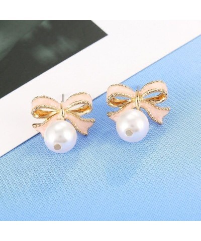 Gold Bow Earrings Set Golden Silver Ribbon Stud Earrings for Women Girls Christmas Gift 4 Pair Pearl Bow 6 $9.35 Earrings