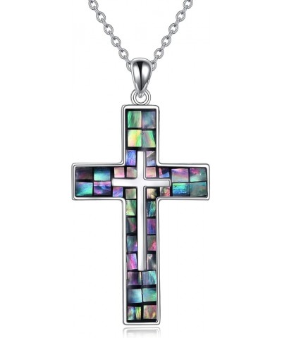 Cross Necklace Sterling Silver Cross Pendant Religious Jewelry Gifts for Women Men A-Abalone Shell $24.37 Necklaces