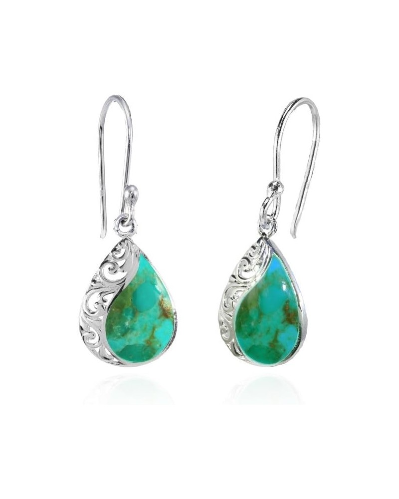 Sterling Silver Abalone or Simulated Turquoise Polished Filigree Teardrop Dangle Earrings Simulated Turquoise $17.81 Earrings