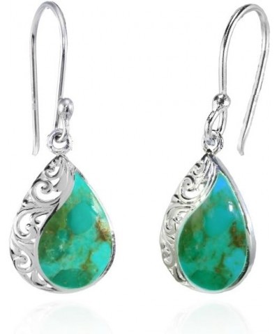 Sterling Silver Abalone or Simulated Turquoise Polished Filigree Teardrop Dangle Earrings Simulated Turquoise $17.81 Earrings