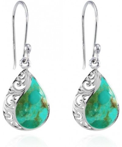 Sterling Silver Abalone or Simulated Turquoise Polished Filigree Teardrop Dangle Earrings Simulated Turquoise $17.81 Earrings