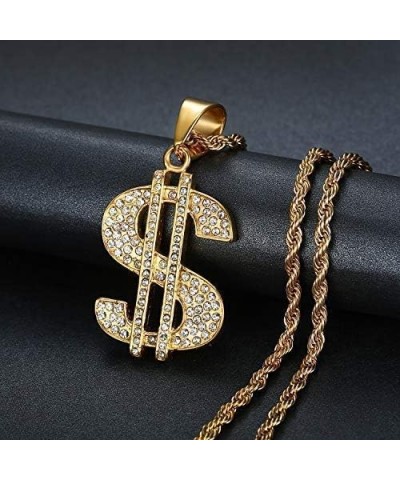 CZ Fully Dollar Sign Pendant Punk Rock Stainless Steel Necklace, 24 inch Chain Hip Hop One Hundred Dollar Bill Halloween Jewe...