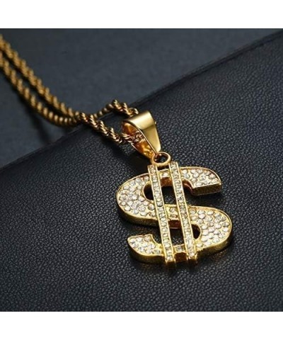 CZ Fully Dollar Sign Pendant Punk Rock Stainless Steel Necklace, 24 inch Chain Hip Hop One Hundred Dollar Bill Halloween Jewe...