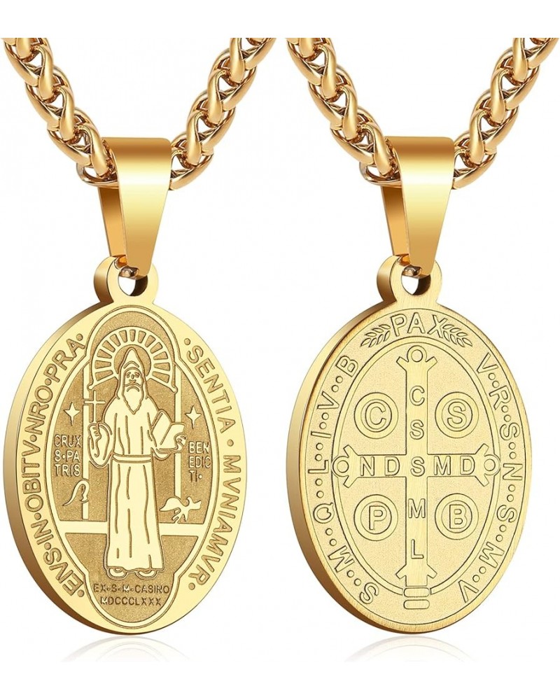 Saint St Michael/Christopher/Jude/Benedict/Joseph/Anthony Medal Necklace for Boys Men 24 In Religious gifts Gold saint Benedi...