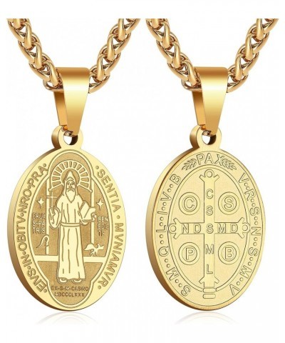 Saint St Michael/Christopher/Jude/Benedict/Joseph/Anthony Medal Necklace for Boys Men 24 In Religious gifts Gold saint Benedi...