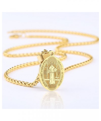 Saint St Michael/Christopher/Jude/Benedict/Joseph/Anthony Medal Necklace for Boys Men 24 In Religious gifts Gold saint Benedi...