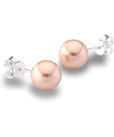 Genuine Fine European Crystal 8mm Round Simulated Pearl S925 Solid Sterling Silver Stud Earrings For Women Crystal Rose Gold ...