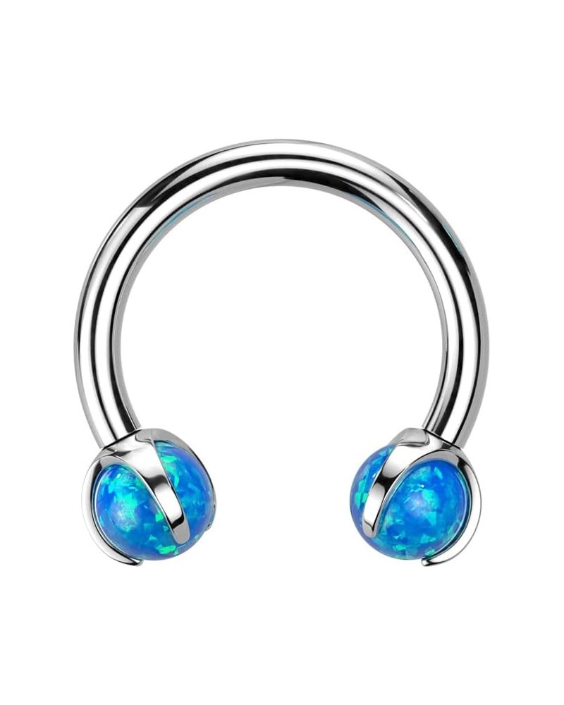 16 Gauge Implant Grade Titanium Internally Threaded Claw Set Opal Horseshoe Opal Blue $11.65 Body Jewelry