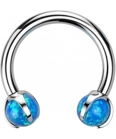 16 Gauge Implant Grade Titanium Internally Threaded Claw Set Opal Horseshoe Opal Blue $11.65 Body Jewelry