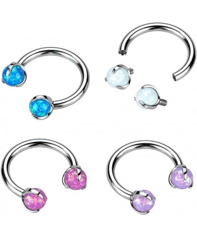 16 Gauge Implant Grade Titanium Internally Threaded Claw Set Opal Horseshoe Opal Blue $11.65 Body Jewelry