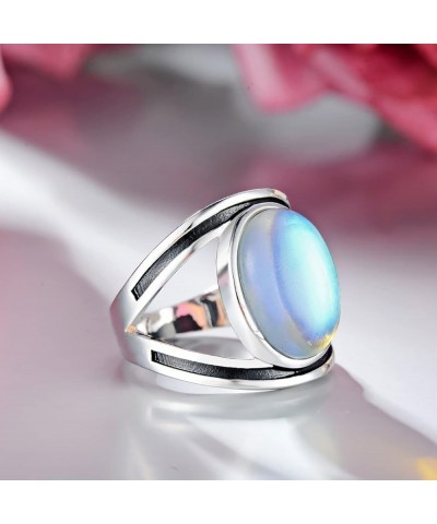 Simple Huge Oval Gemstone Vintage Boho Silver Jewelry for Gift,Moonstone Chunky Wide Band Ring for Women (US size 9) US size ...