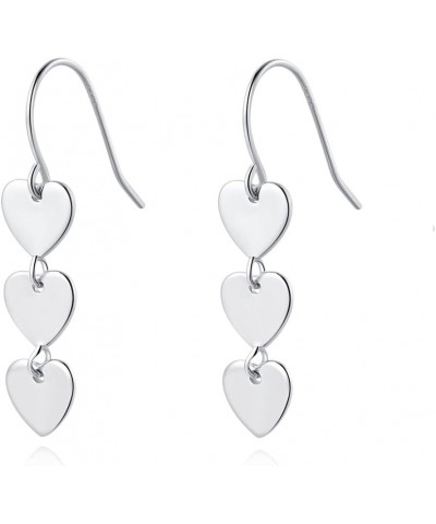 Solid 925 Sterling Silver Love Heart Drop Earrings Dangle for Women Girls Small Heart Drop Earrings Hook Studs A-Silver $9.50...