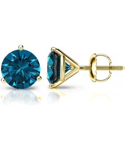 1/2 to 4 Carat Blue Lab Grown Diamond Elegant Round Stud Earrings for Women in 14k Gold (0.50 to 4.00 cttw) 3-Prong Martini S...