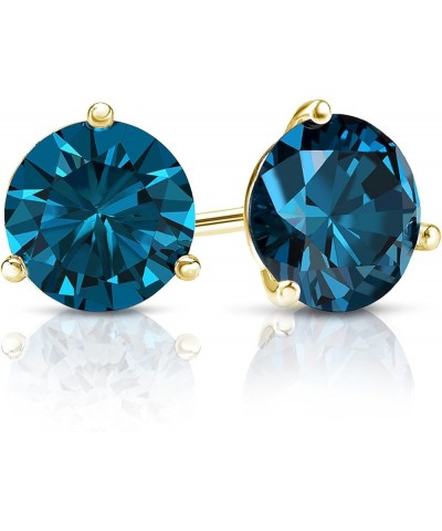 1/2 to 4 Carat Blue Lab Grown Diamond Elegant Round Stud Earrings for Women in 14k Gold (0.50 to 4.00 cttw) 3-Prong Martini S...