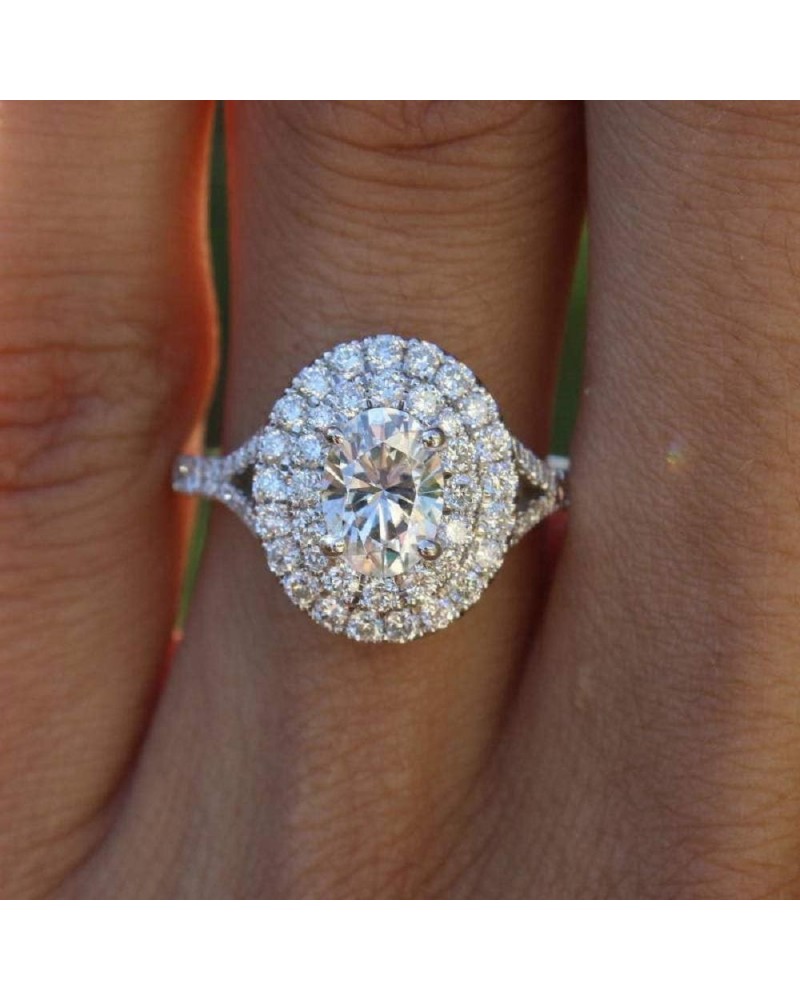 Classic Cubic Zirconia Oval Cut Promise Engagement Ring Double Bezel Halo Women's Ring Size 6-10 (US Code 8) US code 9 $10.61...