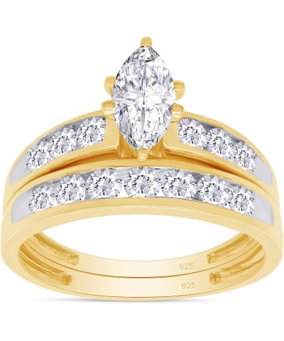 Marquise & Round Cut White Cubic Zirconia Wedding Ring Set in 925 Sterling Silver (2.00 cttw) yellow-gold-plated-silver $53.5...