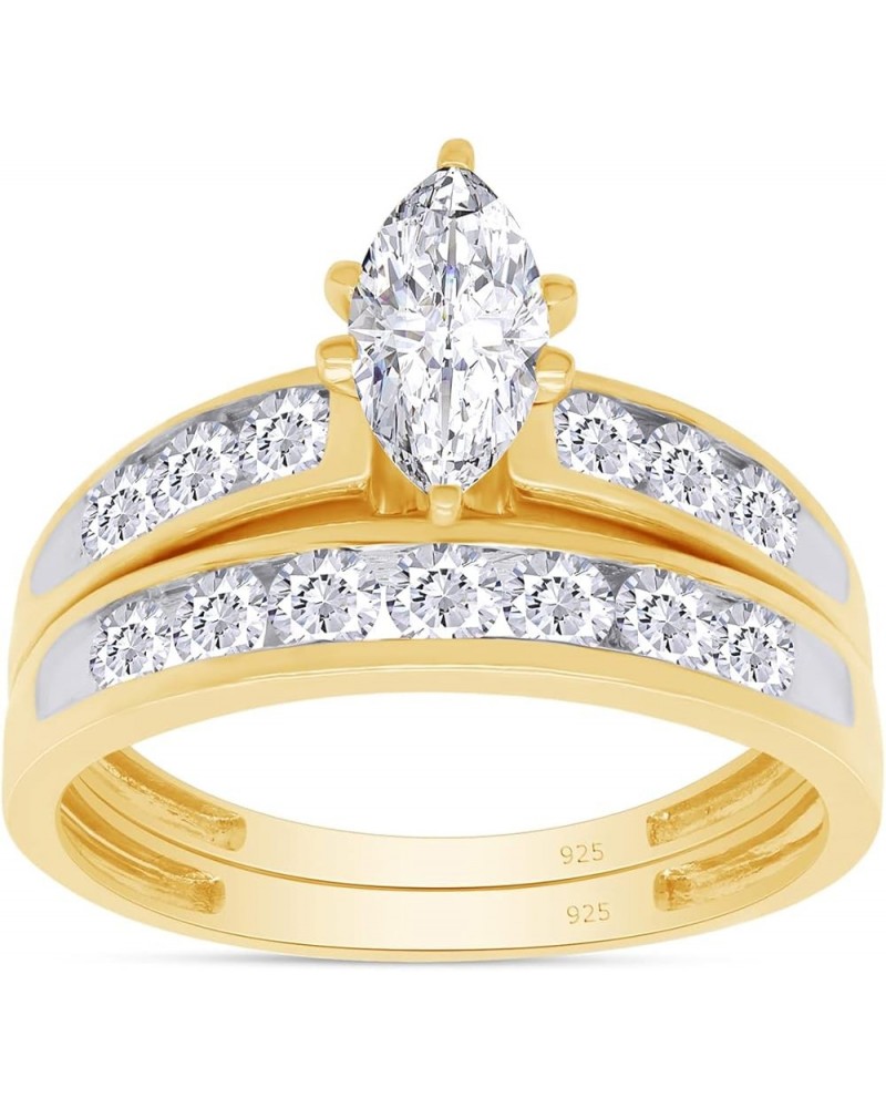 Marquise & Round Cut White Cubic Zirconia Wedding Ring Set in 925 Sterling Silver (2.00 cttw) yellow-gold-plated-silver $53.5...