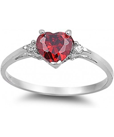 Sterling Silver Gemstone Heart Promise Love Jewelry Ring Sizes 3-12 Simulated Ruby $10.25 Rings