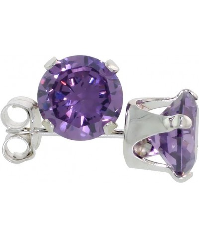 Sterling Silver 6 mm Round Brilliant CZ Stud Earrings Cut 2 carat size total Assorted Colors Amethyst $19.92 Earrings