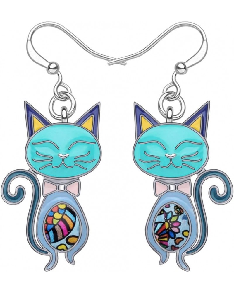 Enamel Cute Bow-knot Kitten Cat Earrings Charms Cat Jewelry Dangle Drop for Women Girls Teens Birthday Holiday Gifts Blue $8....