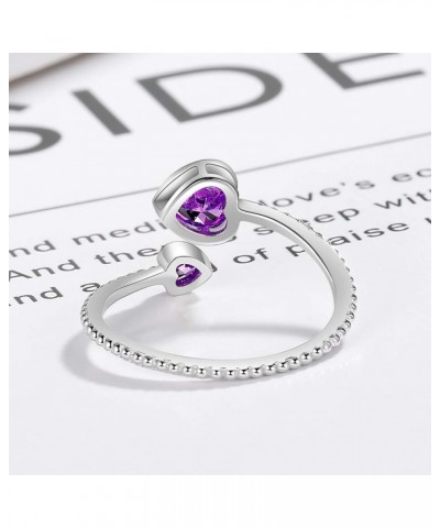 Girls Ring 925 Sterling Silver Birthstone Rings for Women - Adjustable Open Heart Ring Constellation Month Band for Teen Girl...