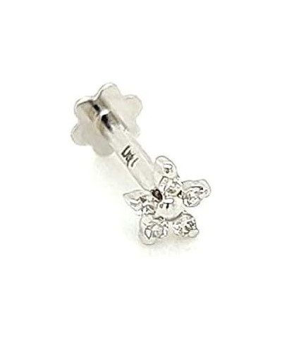 Jewels Natural Diamond 14k Gold 5 Stone Flower Nose Lip Labret Monroe Ring Stud Screw with 8 mm long and 16 gauge thick post ...