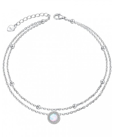 Anklets for Women 925 Sterling Silver Charm Layered Simulated Opal/Moonstone/Daisy/Infinity Summer Beach Ankle Bracelet Foot ...