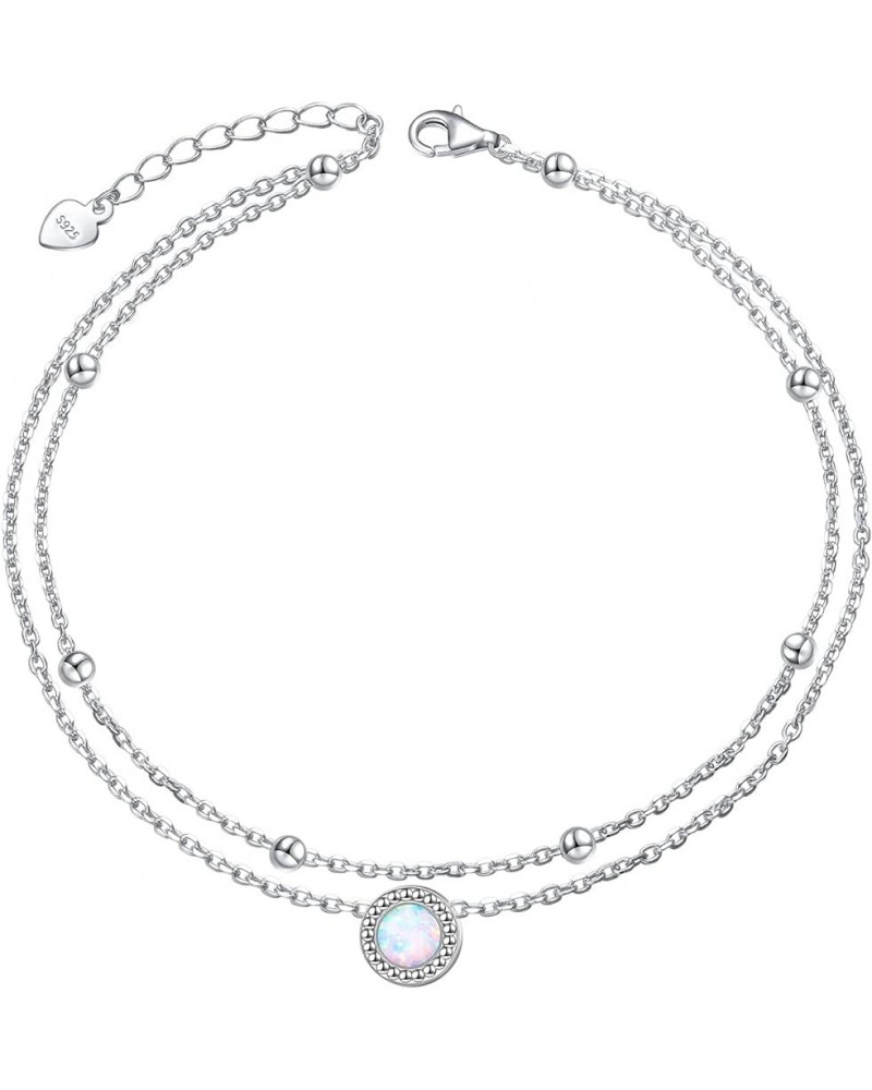 Anklets for Women 925 Sterling Silver Charm Layered Simulated Opal/Moonstone/Daisy/Infinity Summer Beach Ankle Bracelet Foot ...