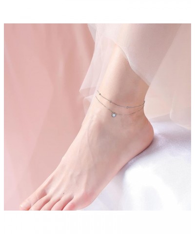 Anklets for Women 925 Sterling Silver Charm Layered Simulated Opal/Moonstone/Daisy/Infinity Summer Beach Ankle Bracelet Foot ...