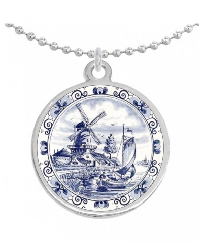 Dutch Windmill Blue Round Pendant Necklace $11.82 Necklaces