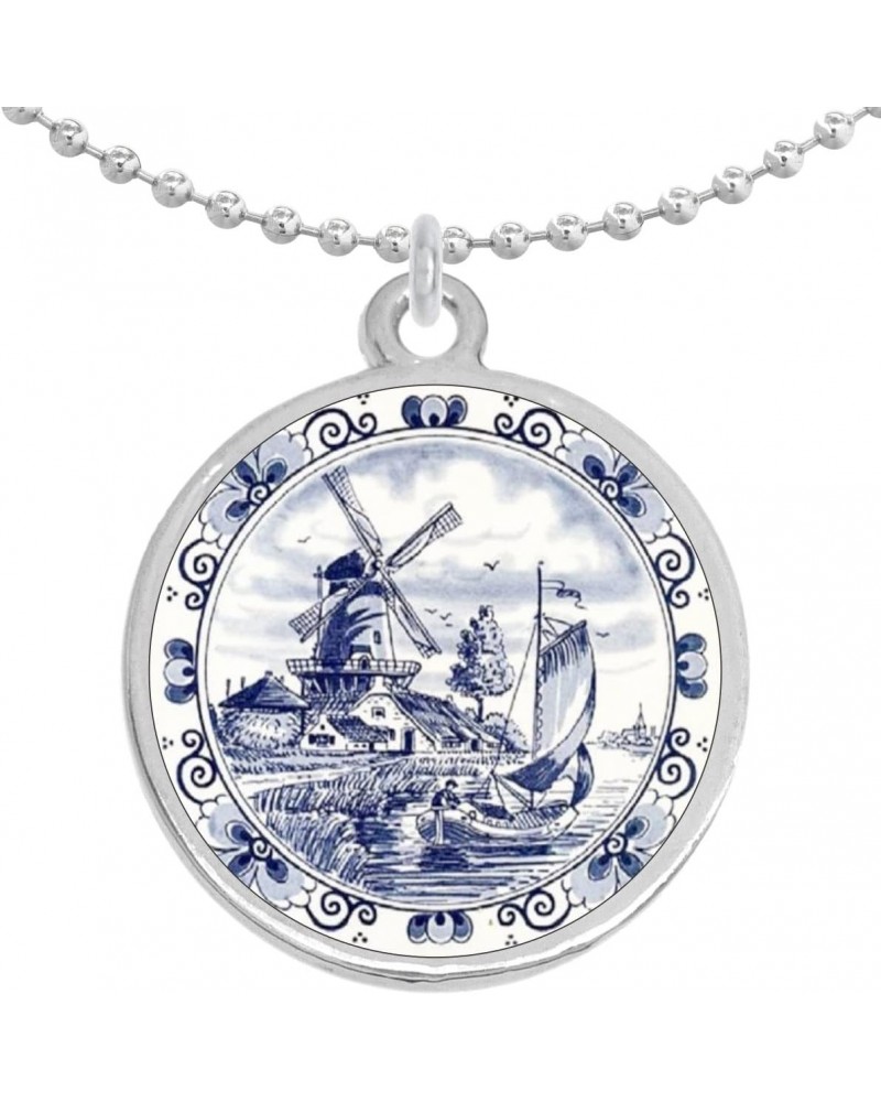 Dutch Windmill Blue Round Pendant Necklace $11.82 Necklaces