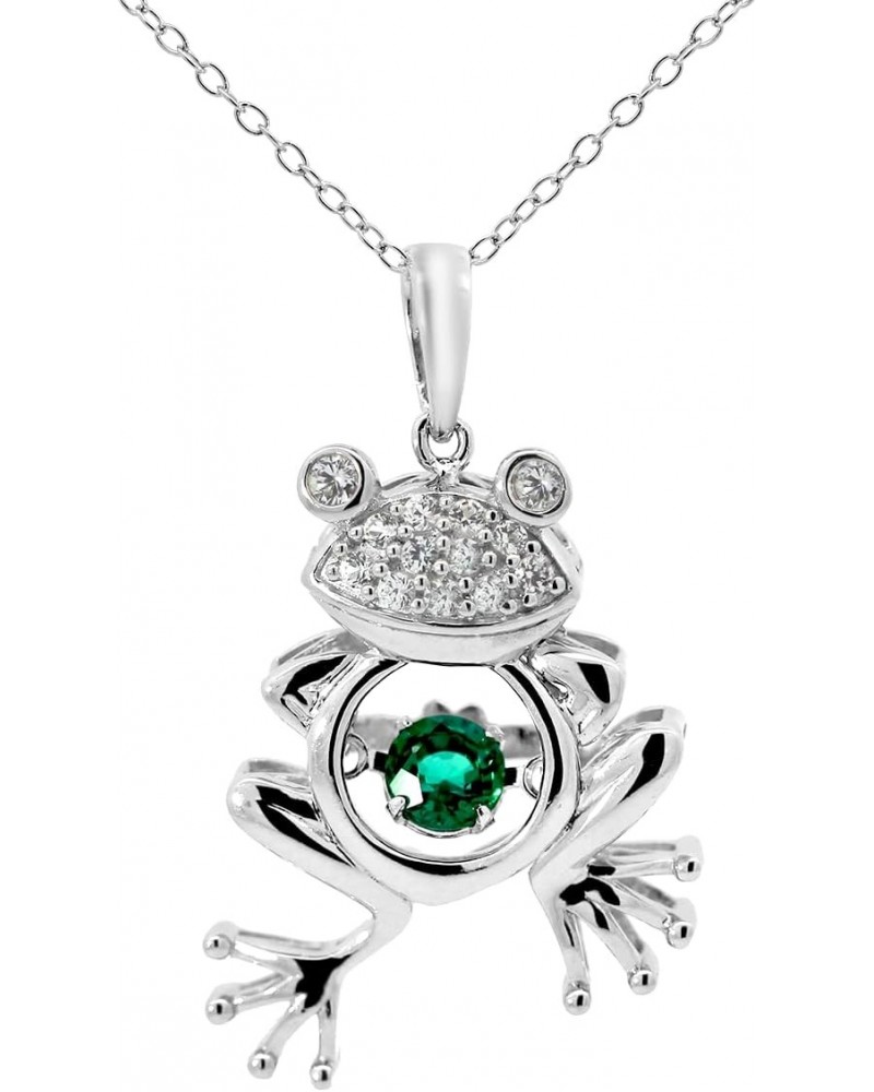 Created Round Emerald and White Sapphire Frog Necklace in Sterling Silver $17.15 Necklaces