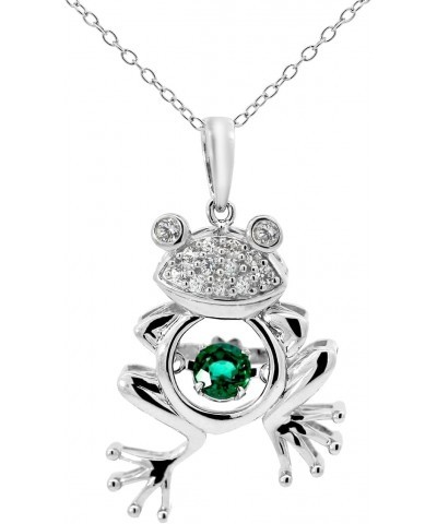 Created Round Emerald and White Sapphire Frog Necklace in Sterling Silver $17.15 Necklaces