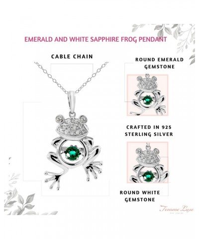 Created Round Emerald and White Sapphire Frog Necklace in Sterling Silver $17.15 Necklaces