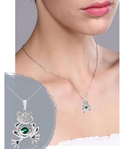 Created Round Emerald and White Sapphire Frog Necklace in Sterling Silver $17.15 Necklaces