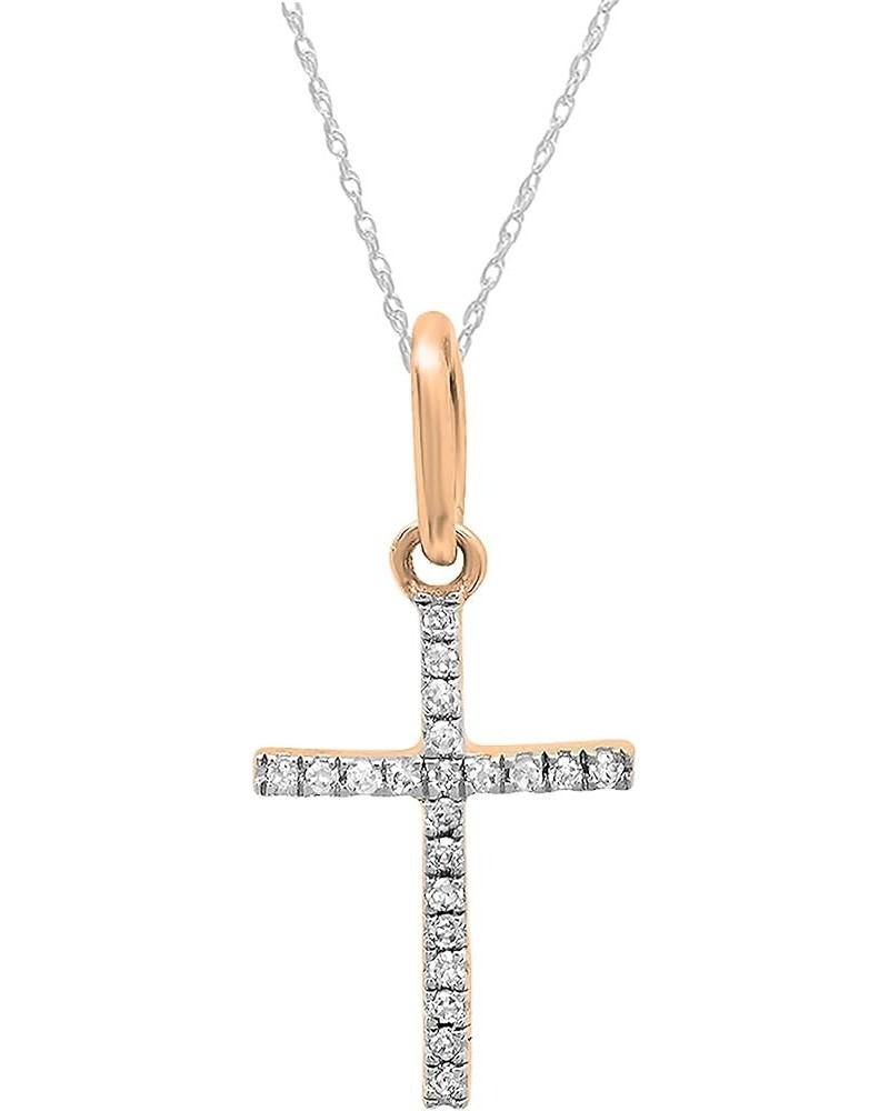 0.05 Carat Round White Diamond Elegant Cross Pendant with 18 inch Chain for Women in Gold 18 inch chain 14K with Silver Chain...