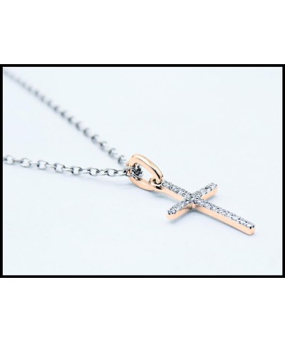 0.05 Carat Round White Diamond Elegant Cross Pendant with 18 inch Chain for Women in Gold 18 inch chain 14K with Silver Chain...