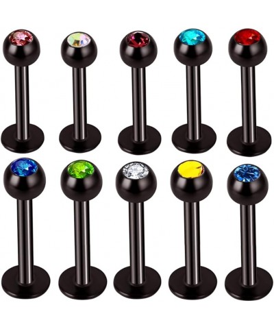 10pc Mixed Color Crystal 16g Steel Labret Stud Lip Ear Tragus Monroe Ring Piercing Jewelry Set Black (External Thread) $5.82 ...